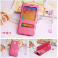 QWD factory price premium touch screen rotating view window color leather flip phone case for samsung note3